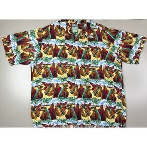 VTG 90s Reyn Spooner Mens Hawaiian Peggy Chun Aloha Camp Shirt XL Tiki Pop‎ Art